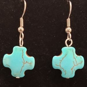 Handcrafted Turquoise Magnesite Cross Earrings